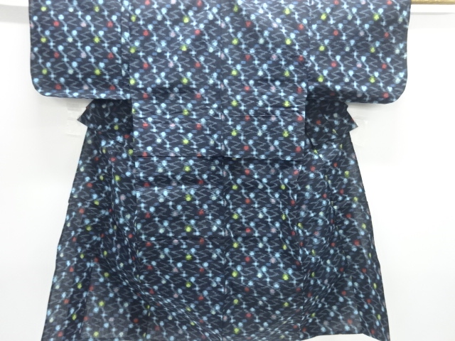 JAPANESE KIMONO / ANTIQUE HITOE KIMONO / COTTON / KURUME KASURI / ABSTRACT PATTERN